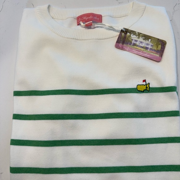 Masters Magnolia Lane White and Green Striped Sweater - Picture 1 of 6